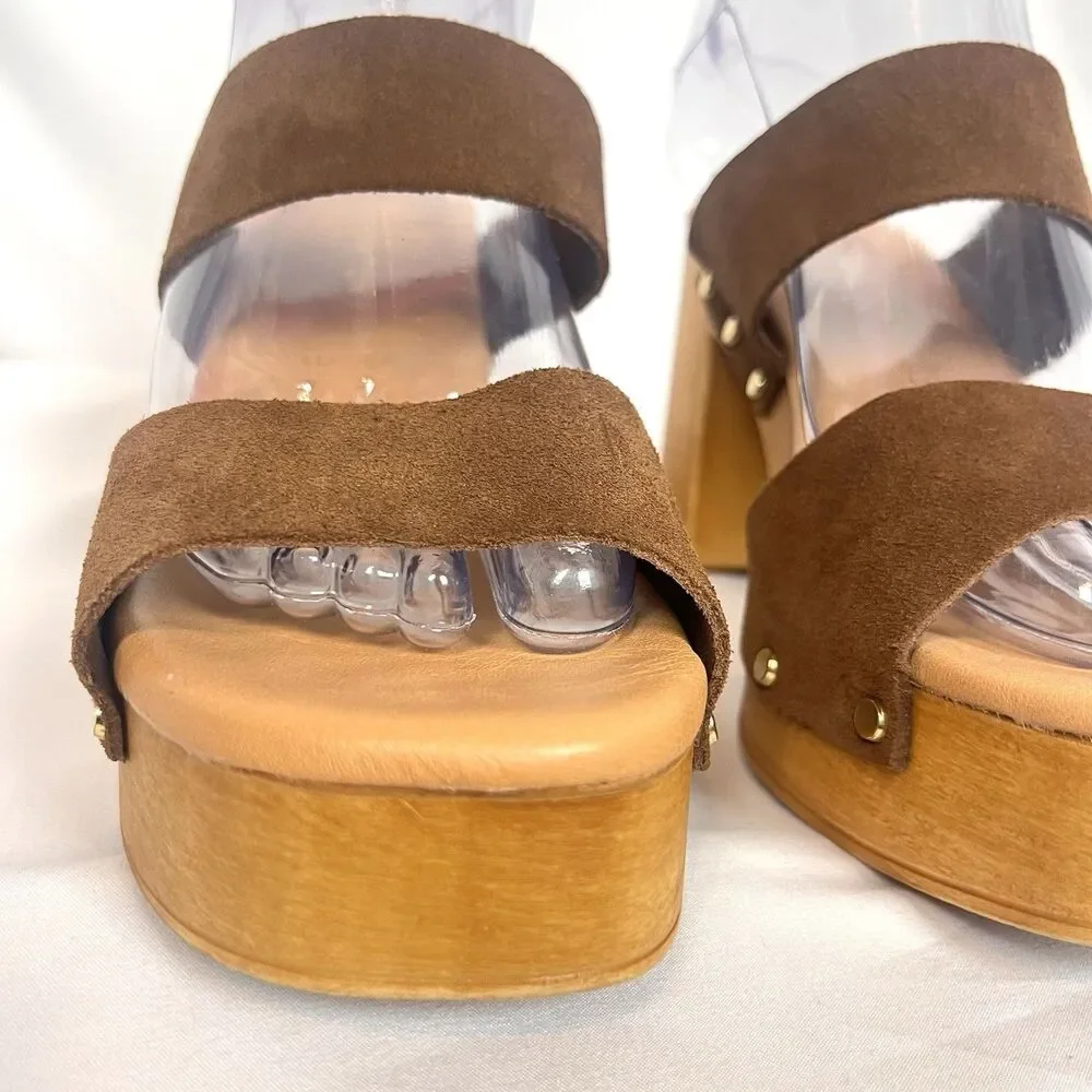 Ilaria Sartori Wooden Platform Suede Sandal Women's Size 38 US 7.5 Made In Italy